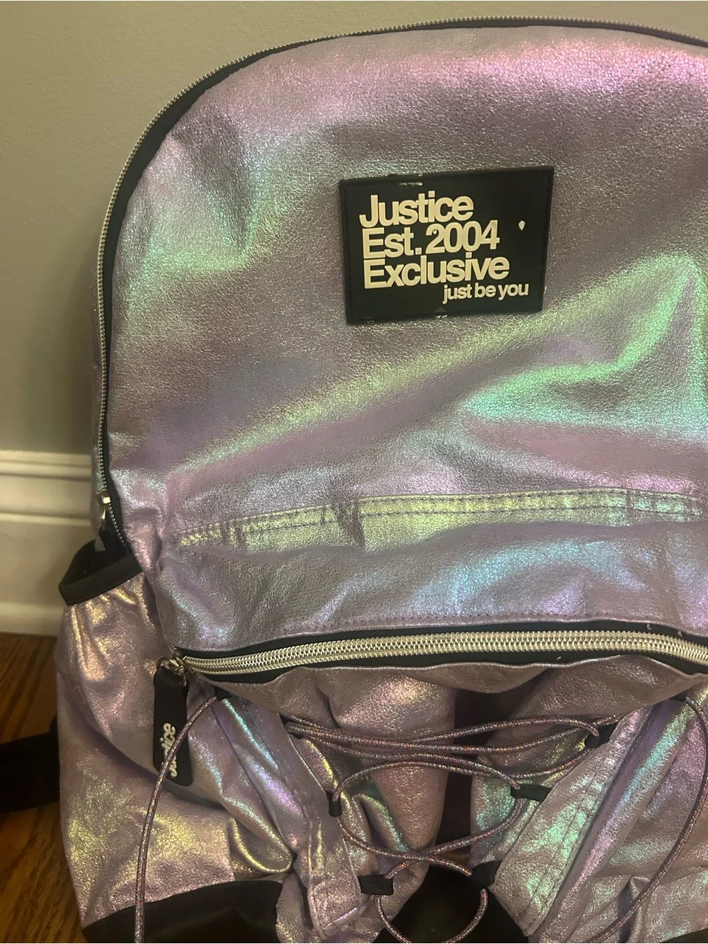 Justice Iridescent Holographic Backpack - Lavender to Silver Shift